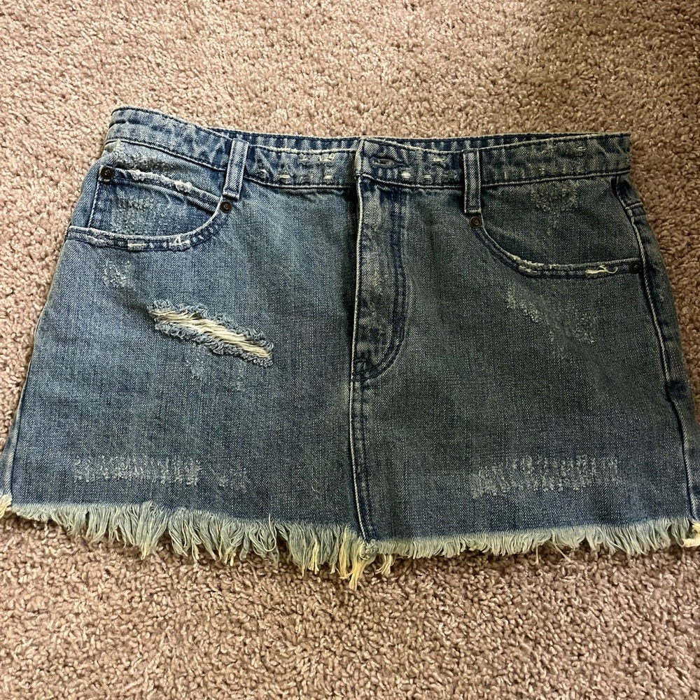 Free People medium wash Denim Skirt raw hem